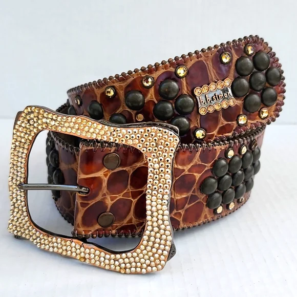 B.B. SIMON SWAROVSKI CRYSTALS AND ITALIAN LEATHER BELT - Picture 4 of 14